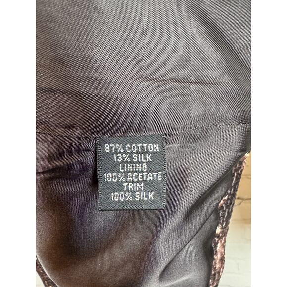 LINDA ALLARD ELLEN TRACY brown cotton silk quilted open front jacket blazer 8 - Picture 7 of 9